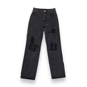 High waisted Ripped straight leg jeans baggy pants teenager unisex emo grunge